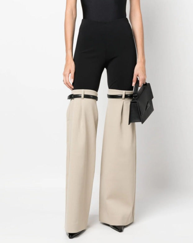 High-Waisted Elastic Cut Suit Pants With Flared Slimming Casual Pants Women
