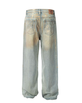 Brush Gold Baggy-Jeans mit geradem Bein aus Metall