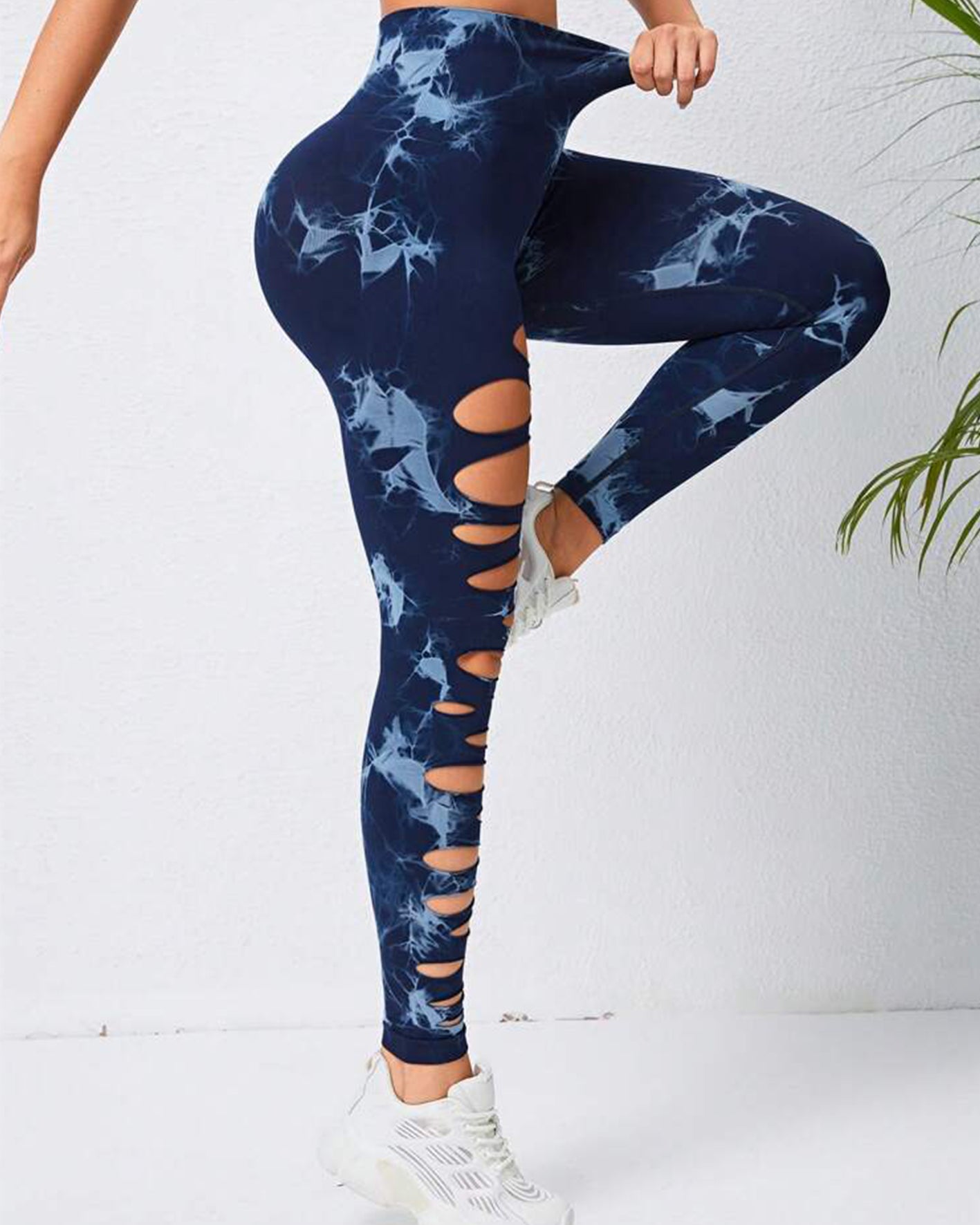 Pantalones de yoga con levantamiento de cadera y cintura alta con efecto tie-dye y abertura