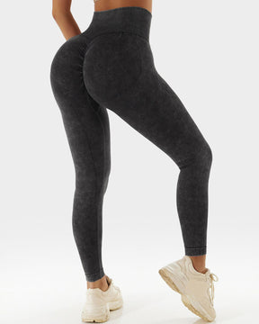 Sport-Leggings mit hoher Taille und Acid-Waschung