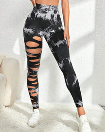 Cut-Out Tie-Dye High-Waisted Hip Lift Yoga Pants