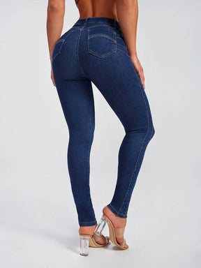 Slim-Fit-Bleistifthose, Stretch-Jeans mit hohem Bund