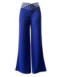 Cut-Out Belt High-Waisted Casual Wide-Leg Pants