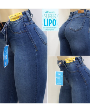 Jeans De Cintura Alta Con Super Lipo Spandex