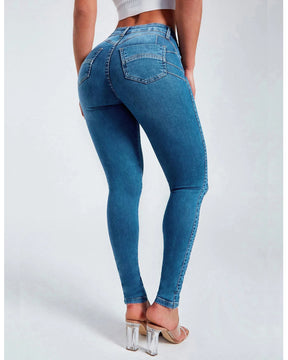 Slim-Fit-Bleistifthose, Stretch-Jeans mit hohem Bund