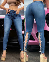 Women Strappy Skinny Jeans