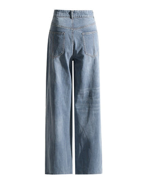 Gerade, lässige, unregelmäßige Jeans für Damen mit hoher Taille und Farbblock