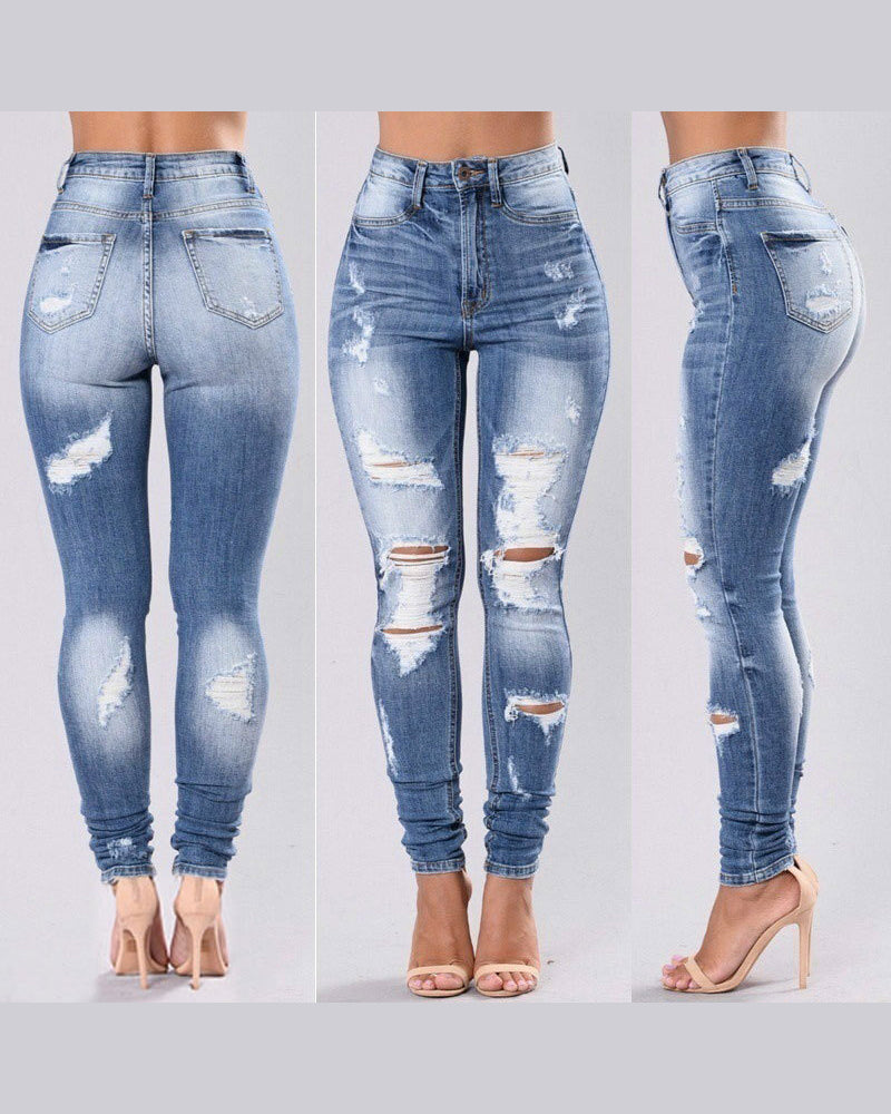 Zerrissene, elastische Röhrenjeans für Damen