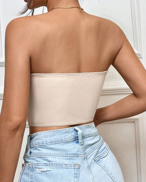 Low-Cut Feather Paneled Short Underwired Herringbone Top