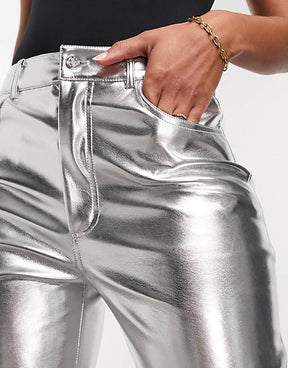 Never Fully Dressed PU-Hose in Metallic-Silber für Damen