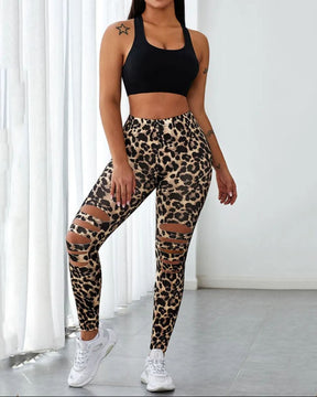 Yoga-Leggings mit hoher Taille und Ausschnitt