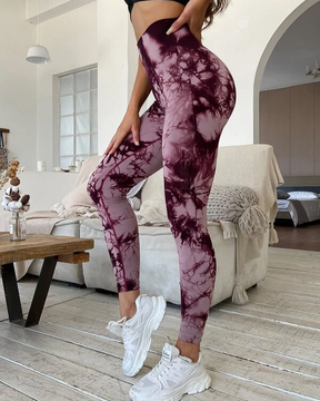 Nahtlose, atmungsaktive, weiche Sport-Leggings mit Batikmuster