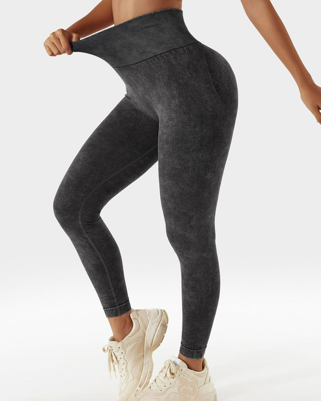 Sport-Leggings mit hoher Taille und Acid-Waschung