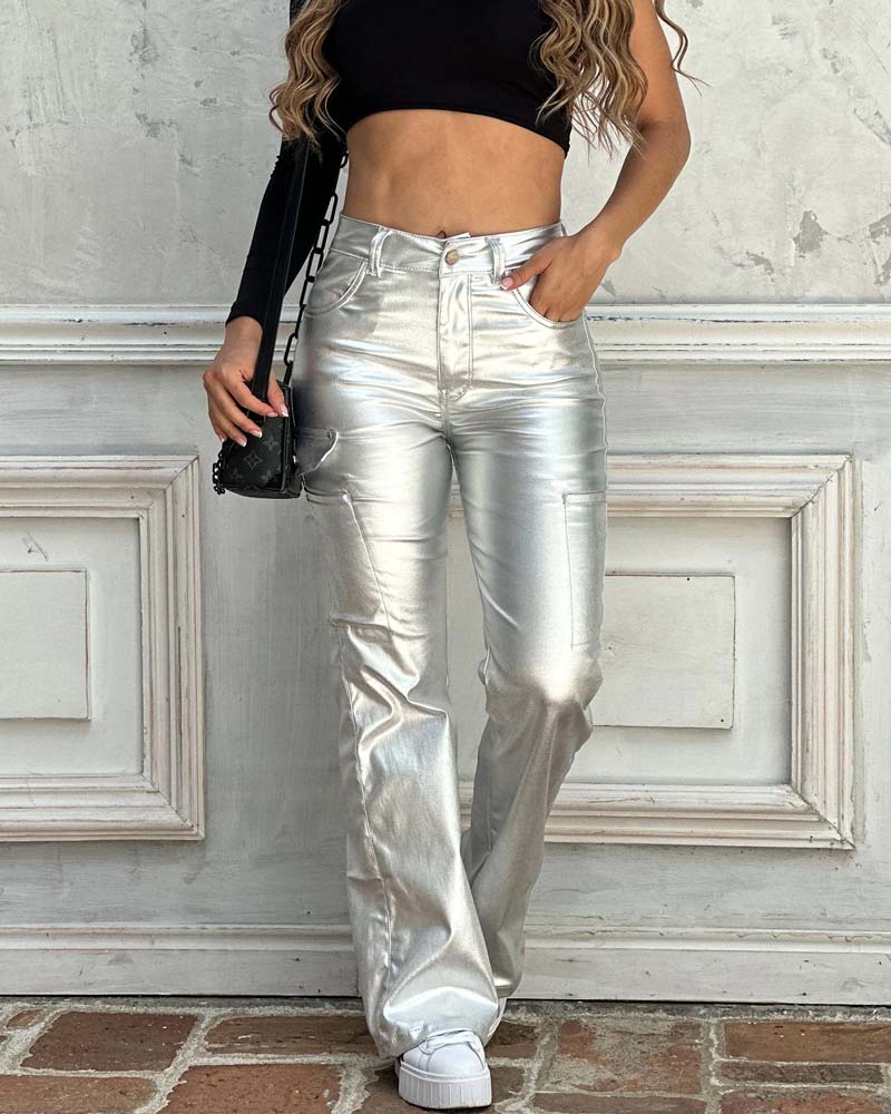 Eco-Leather Pants With Loose Legs