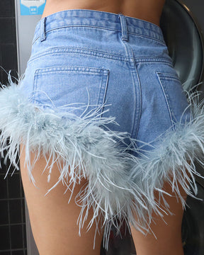 Mid Waist Sexy Patchwork Furry Shorts