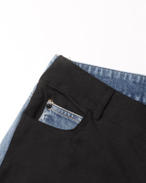 Gerade, lässige, unregelmäßige Jeans für Damen mit hoher Taille und Farbblock