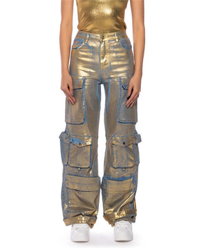 Metallic-Jeans im Cargo-Stil mit Taschen