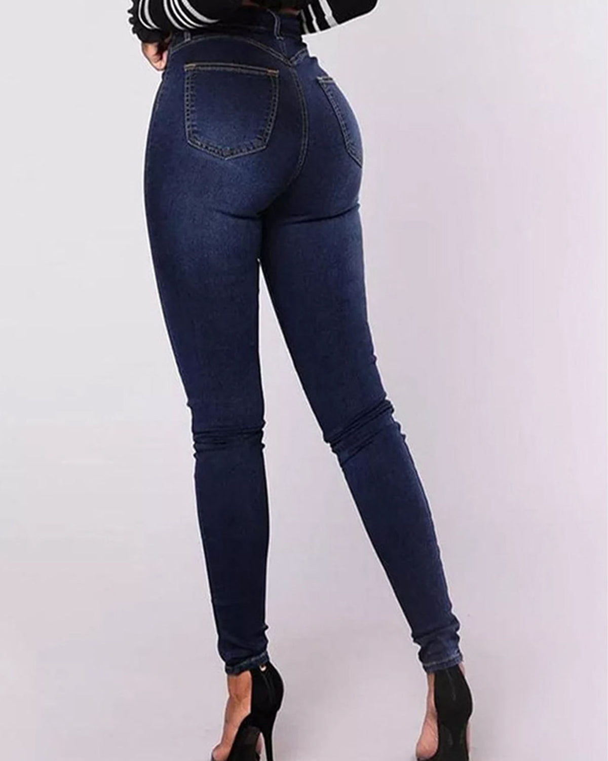 High-Waisted Casual Two-Row Stretch Jeans With Multiple Buttons