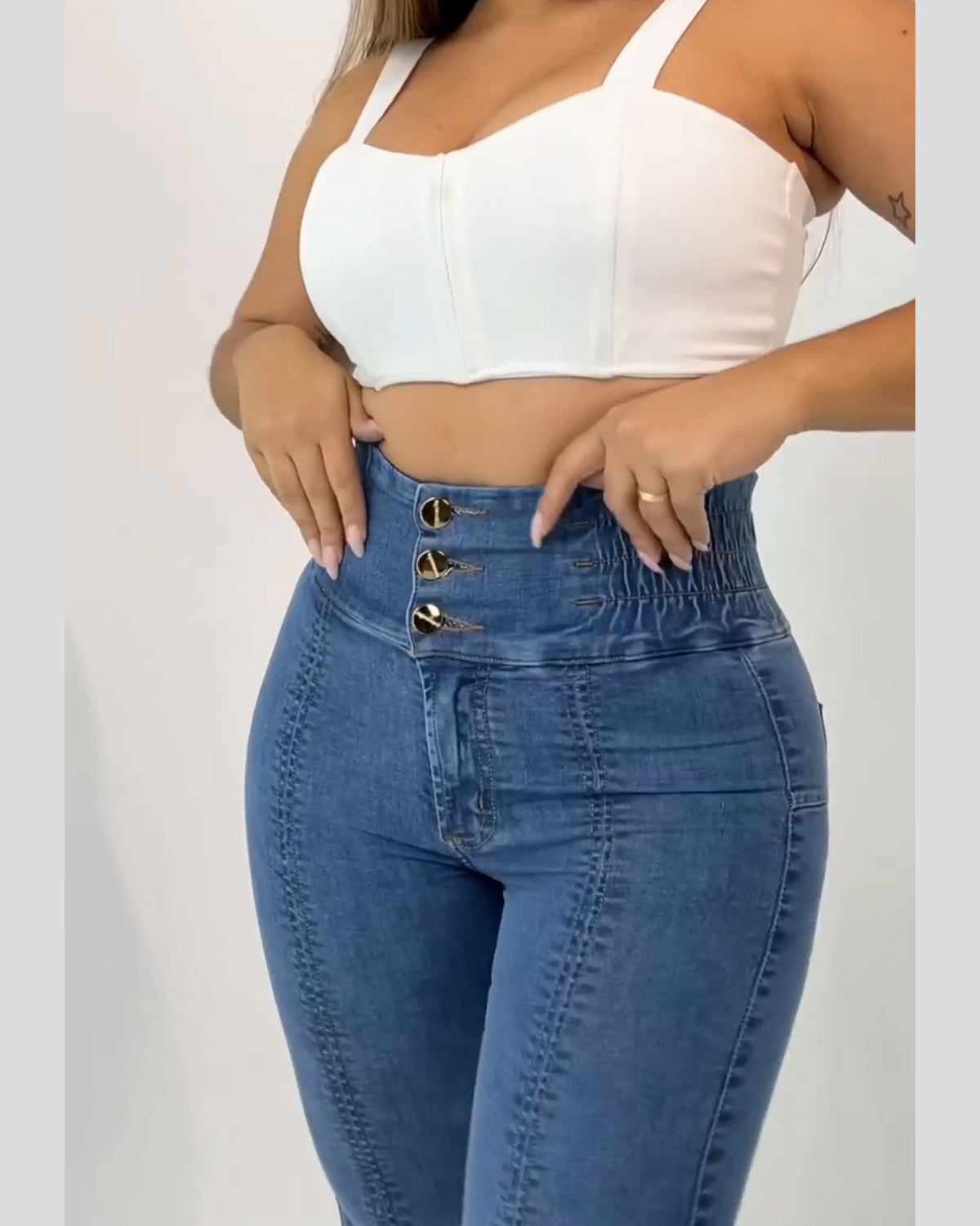 High Rise Skinny Jeans With 3 Single Breasted