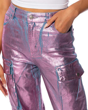 Metallic-Jeans im Cargo-Stil mit Taschen