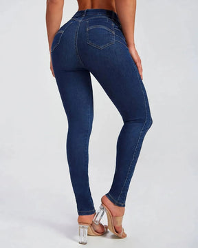 Slim-Fit-Bleistifthose, Stretch-Jeans mit hohem Bund