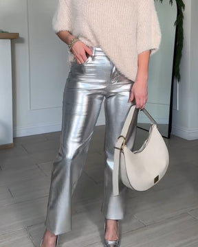 Never Fully Dressed PU-Hose in Metallic-Silber für Damen