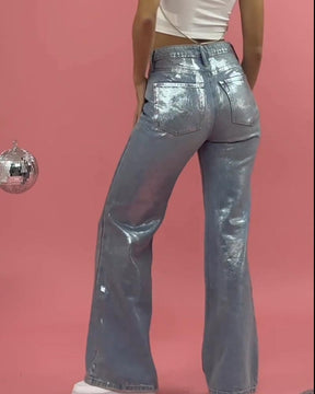 Metal Brush Silver Baggy Jeans