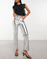 Never Fully Dressed PU-Hose in Metallic-Silber für Damen