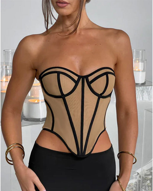 Slim Sexy Tube Top and Backless Contrast Color Corset Women