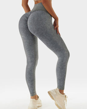 Sport-Leggings mit hoher Taille und Acid-Waschung