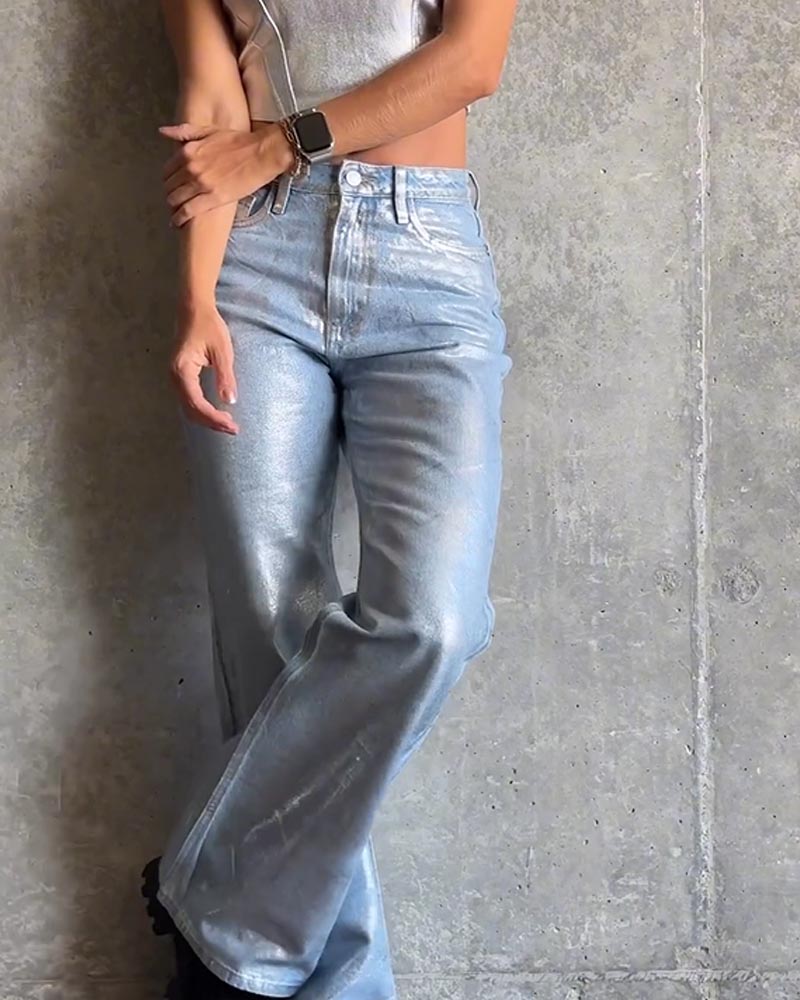 Brush Silver Metal Baggy Jeans