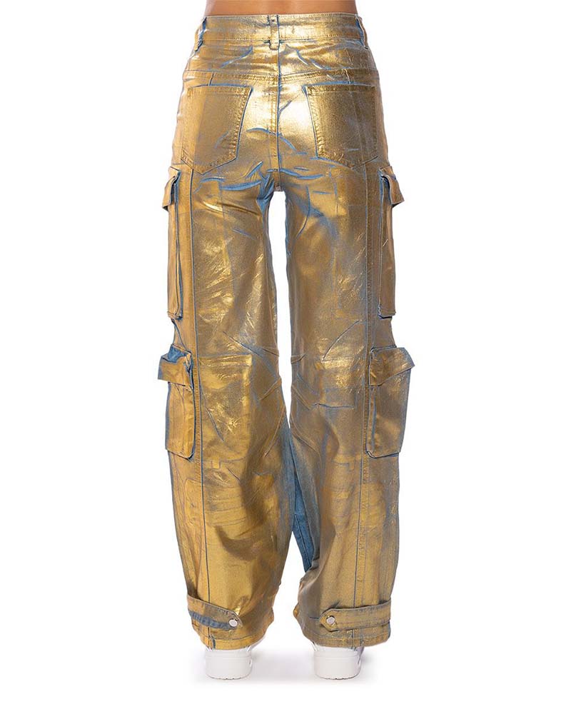 Metallic-Jeans im Cargo-Stil mit Taschen