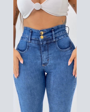 Röhrenjeans mit hohem Bund