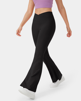 Überkreuzte, hoch taillierte Super Flare-Leggings mit Gesäßtasche