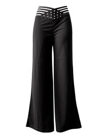 Cut-Out Belt High-Waisted Casual Wide-Leg Pants