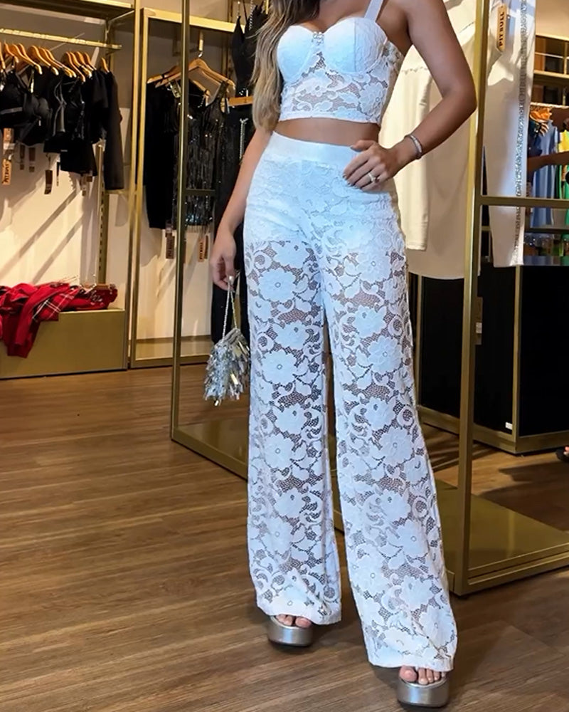 Women’s See-Through White Lace Trousers