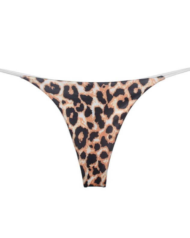 Tanga con espalda en T y estampado de leopardo para mujer