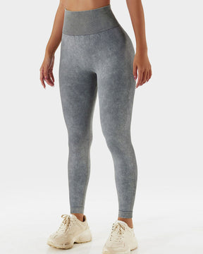 Sport-Leggings mit hoher Taille und Acid-Waschung