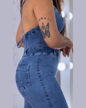 Mono de mezclilla para mujer Sexy Slim-Fit Halter Vendaje Jeans Mamelucos