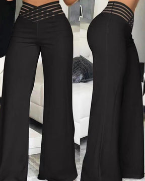 Cut-Out Belt High-Waisted Casual Wide-Leg Pants