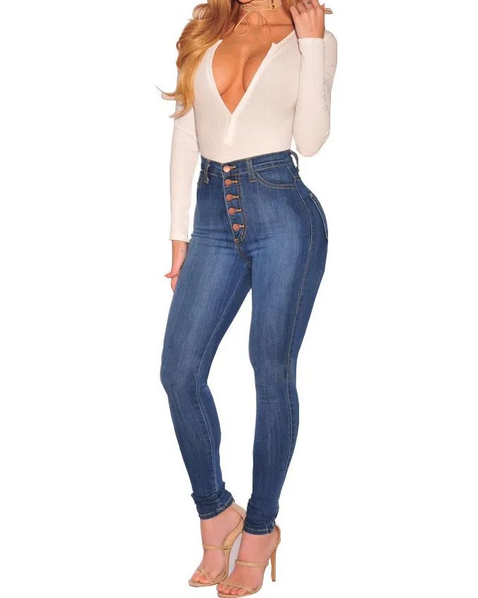 High Waist Hip Lifting Slim Breasted New Stretch Skinny Jeans