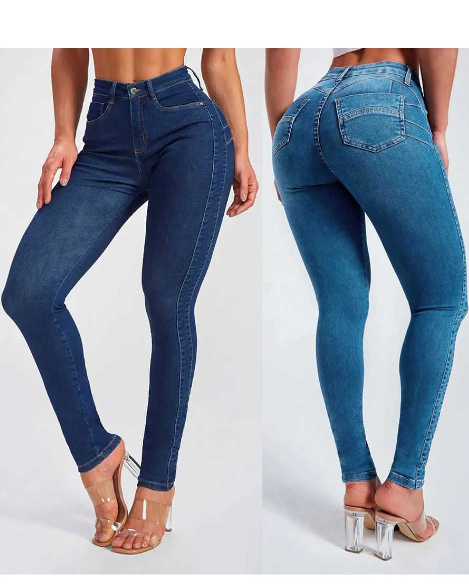 Slim-Fit-Bleistifthose, Stretch-Jeans mit hohem Bund