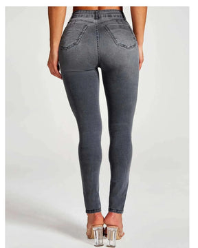 Slim-Fit-Bleistifthose, Stretch-Jeans mit hohem Bund