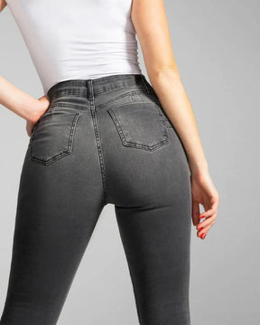 Slim-Fit-Bleistifthose, Stretch-Jeans mit hohem Bund